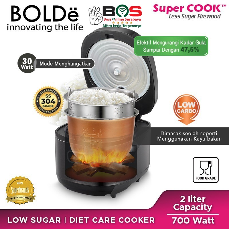 Rice Cooker BOLDe Super Cook Less Sugar FIREWOOD Kapasitas 2 Liter BOLDe