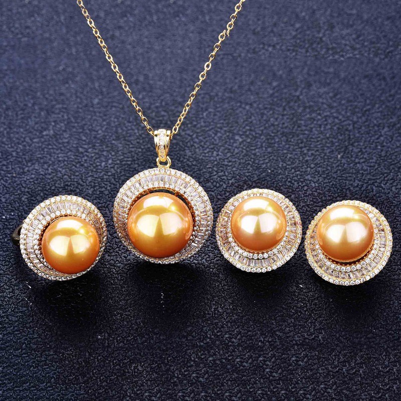 Luxury Full Diamond Nanyang Dold Pearl Jewelry Set