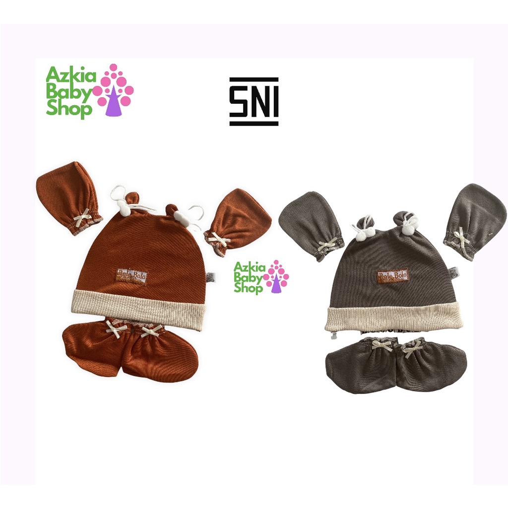 Topi Set Bayi + Sarung Tangan dan Kaki Bayi EARTH COLOR SERIES merk SNI BOLO - BOLO