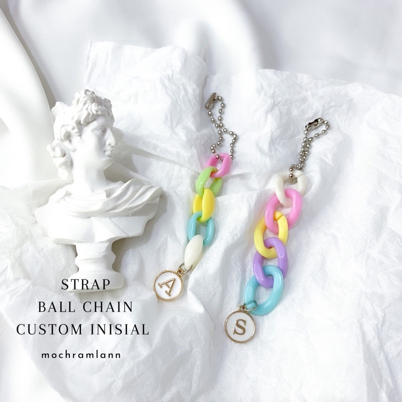 STRAP BALL CHAIN RANTAI PLASTIK PASTEL FREE INISIAL/GANTUNGAN KUNCI/GANTUNGAN INISIAL ESPOXY