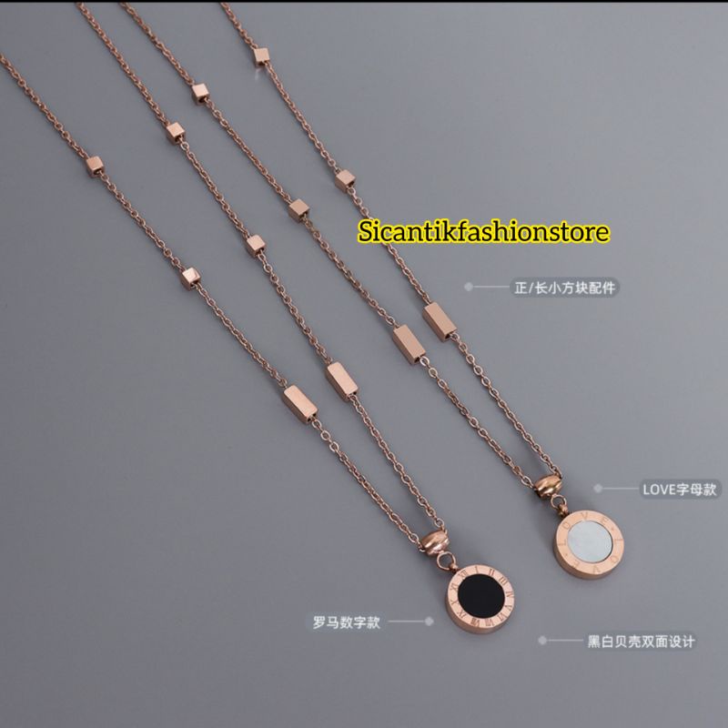 Kalung Wanita Rose Gold Titanium Liontin Angka Romawi Bolak balik Terbaru Terlaris Anti Karat selamanya Kalung Titanium Wanita Kekinian Mewah Kalung Wanita Korea Liontin Angka Romawi