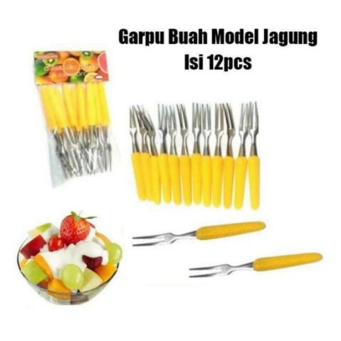 12pcs garpu kue garpu buah model jagung stainless tipis kecil murah