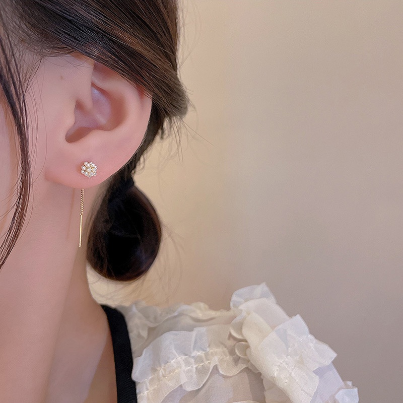 Anting Gantung Panjang Model Rumbai Dengan Mutiara Bahan silver 925 Untuk Wanita