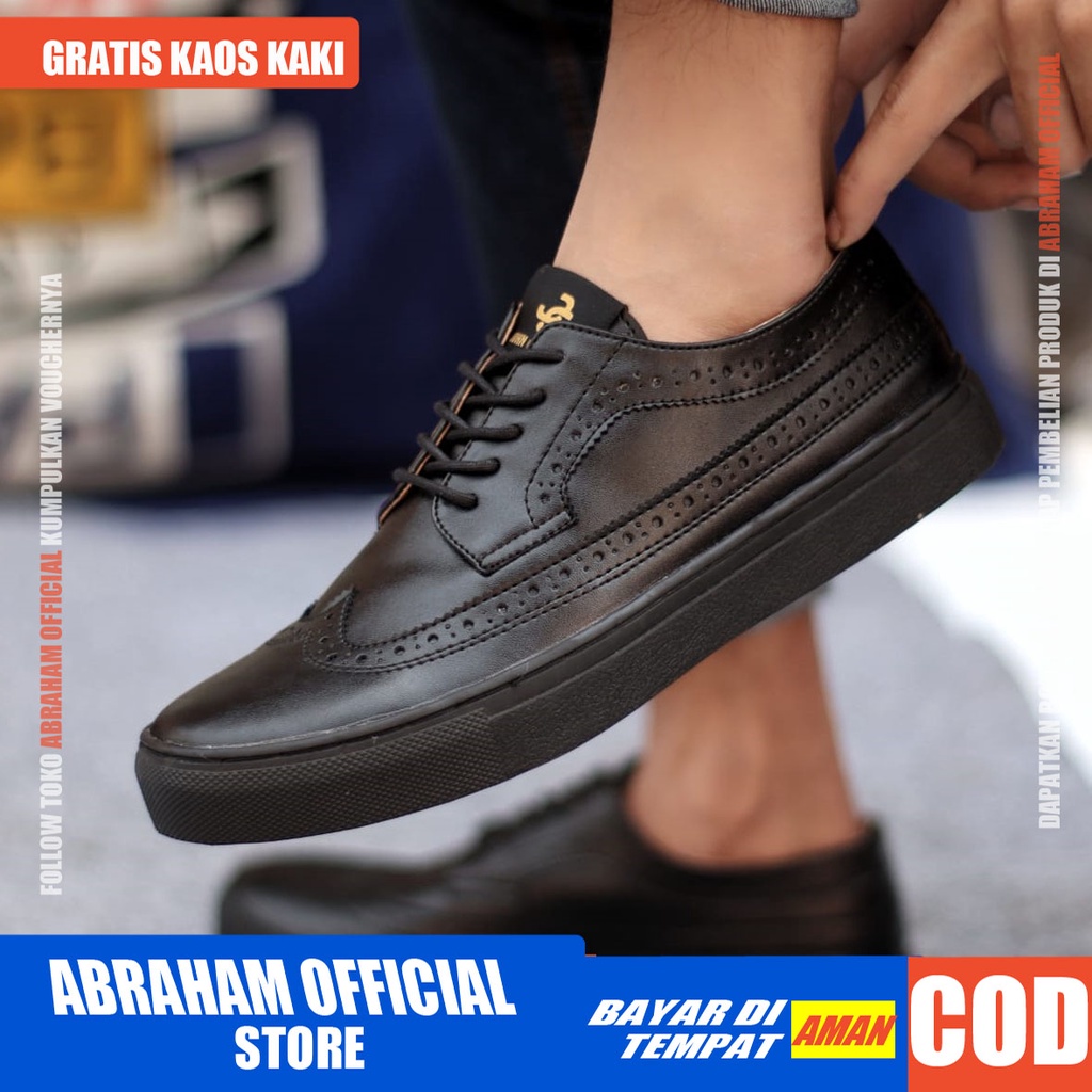 ABRHM X JHON Sepatu Kasual Pria Sepatu Pria Casual Kulit Pu Sepatu Casual Cowo/Cowok Sepatu Kerja Kantor Semi Formal Anti Slip Kuliah Kondangan Gaya keren Kekinian Murah Terlaris