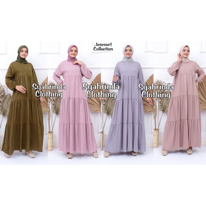 Gamis Susun Rayon Twill Premium Import Polos Muslim Wanita M L XL XXL