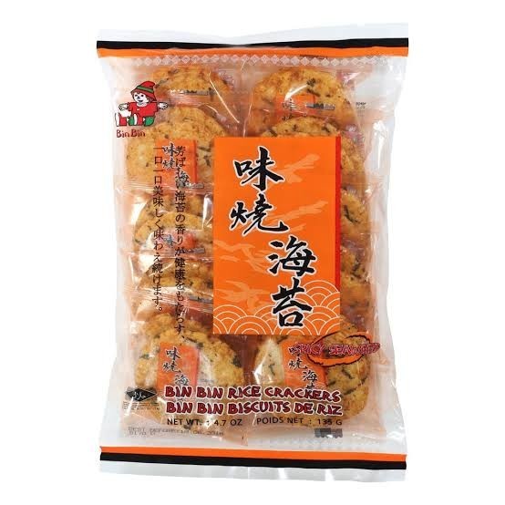 

Biskuit snack beras rice crispy crackers Spicy Seaweed Rumput Laut Pedas Binbin Bin Bin 135 Gram