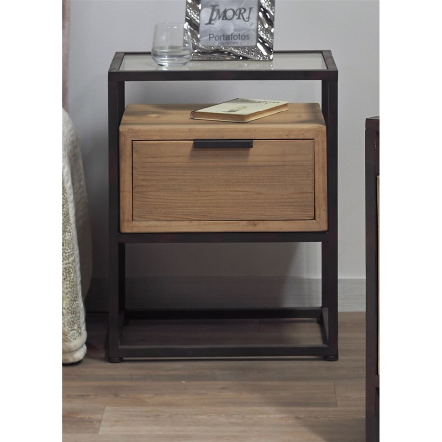 Meja Nakas Minimalis - Nakas Frame Besi -Lemari Nakas Kayu Jati Elegan