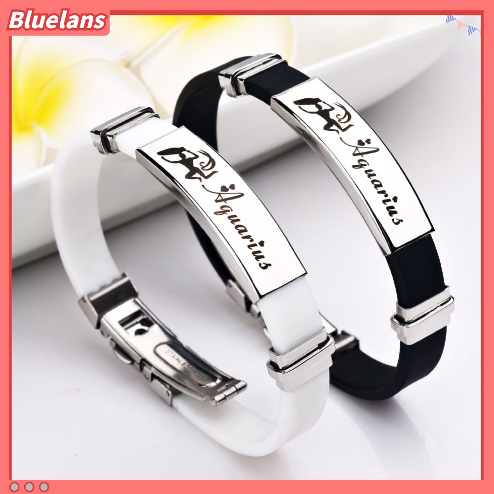 Bluelans Gelang Bangle Bahan Silikon Adjustable Desain 12 Rasi Bintang Untuk Unisex