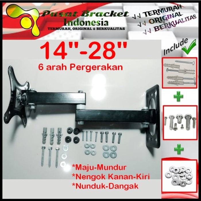 Bracket Tv 14 Monitor Lengan 14&quot; s/d 28&quot; 6 arah Fleksible PBI.SWK1-002