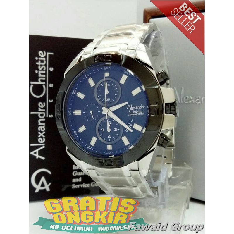 Best Seller Jam tangan Pria ALEXANDRE CHRISTIE AC 6224 PRIA SPORTY SILVER BLACK ORIGINAL