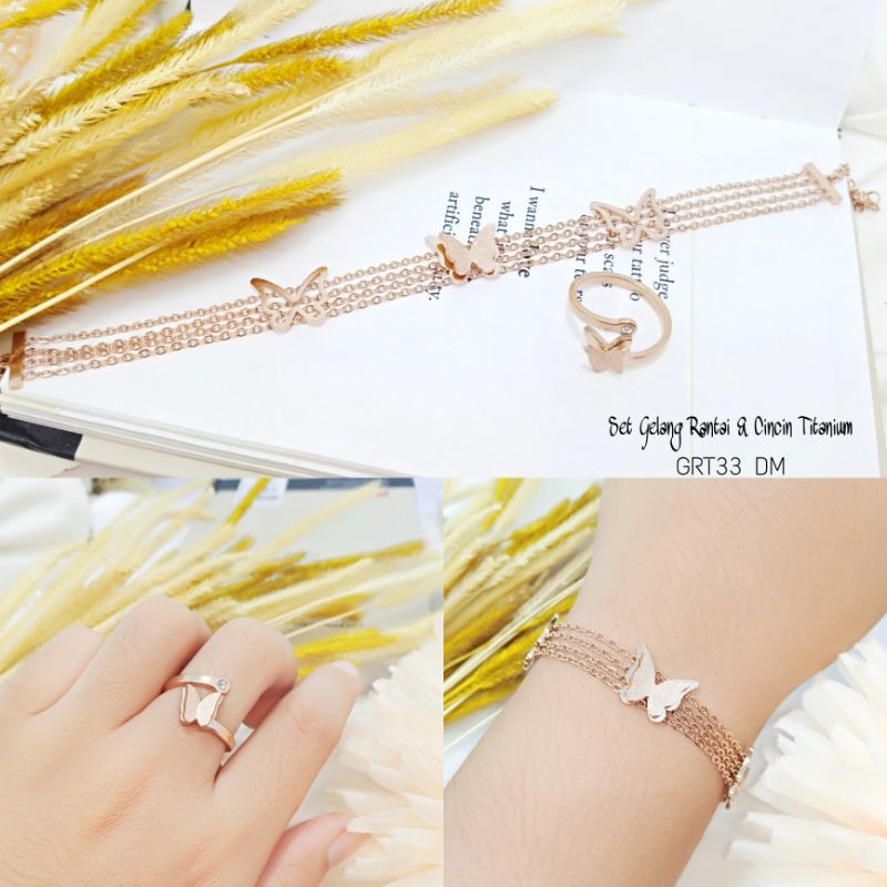 Gelang Titanium Set Kupu Kupu Rose gold GRT33 DM