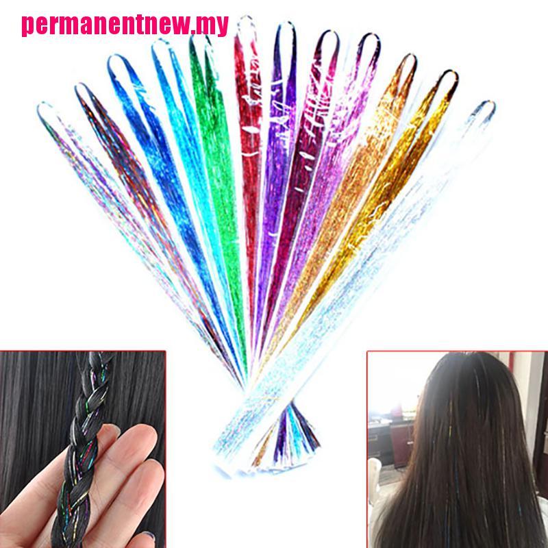 (Sun) 120 Helai / Set Rambut Palsu Model Keriting Warna Pelangi Glitter Untuk Aksesoris Wanita