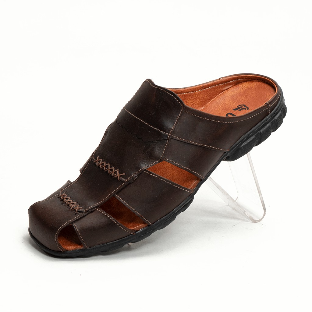 Sandal Sepatu Pria Kulit Asli Casual Santai Model Slop Bustong BT505