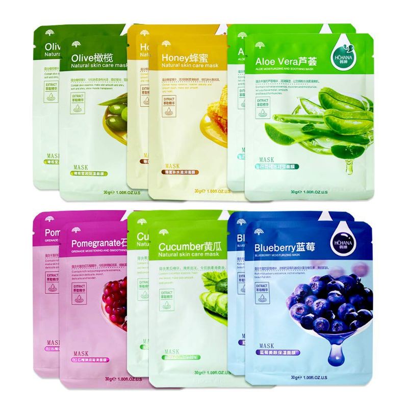 Masker Wajah ROREC HCHANA Natural Sheet Skin Care Facial Mask Organik Original Snail Korea Murah