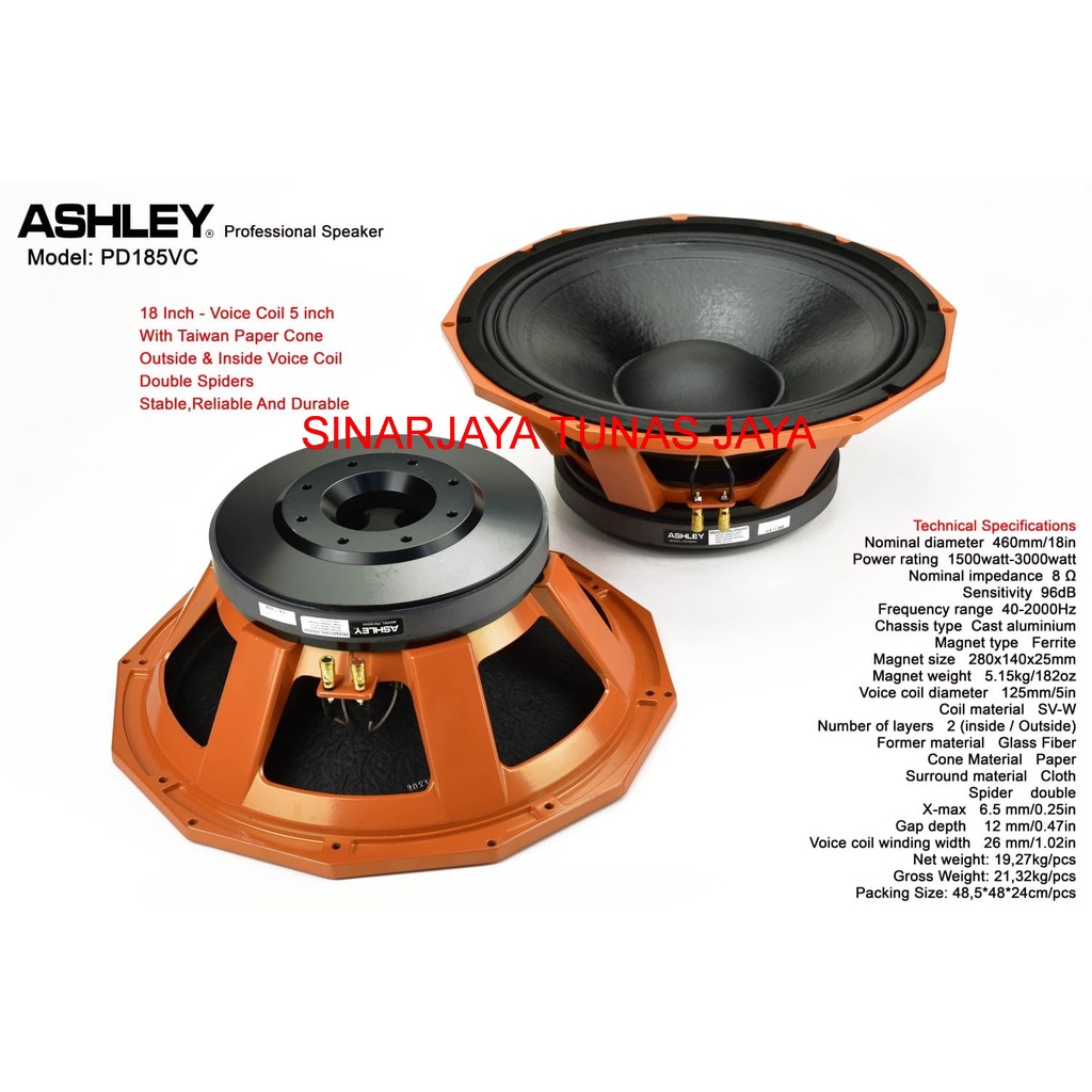 KOMPONEN SPEAKER ASHLEY PD 185 VC / PD185VC / PD 185VC 18 INC ORIGINAL