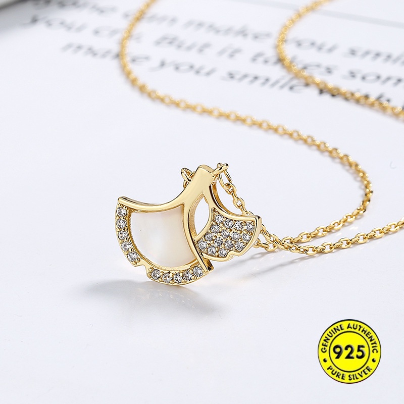 Kalung Rantai Klavikula S925 Silver Liontin Daun Ginkgo Tahan Air