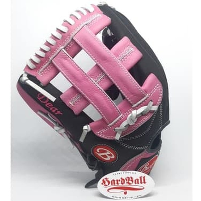 Glove Baseball Softball All Leather IKJ 12,25" Black Pink LEFT