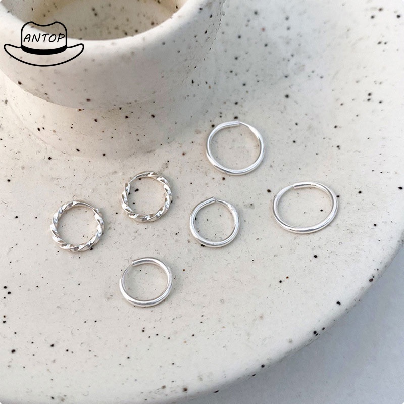 925 Sterling Silver Hoop Earrings Aksesoris Perhiasan Fashion Wanita Korea Italia ANTOP