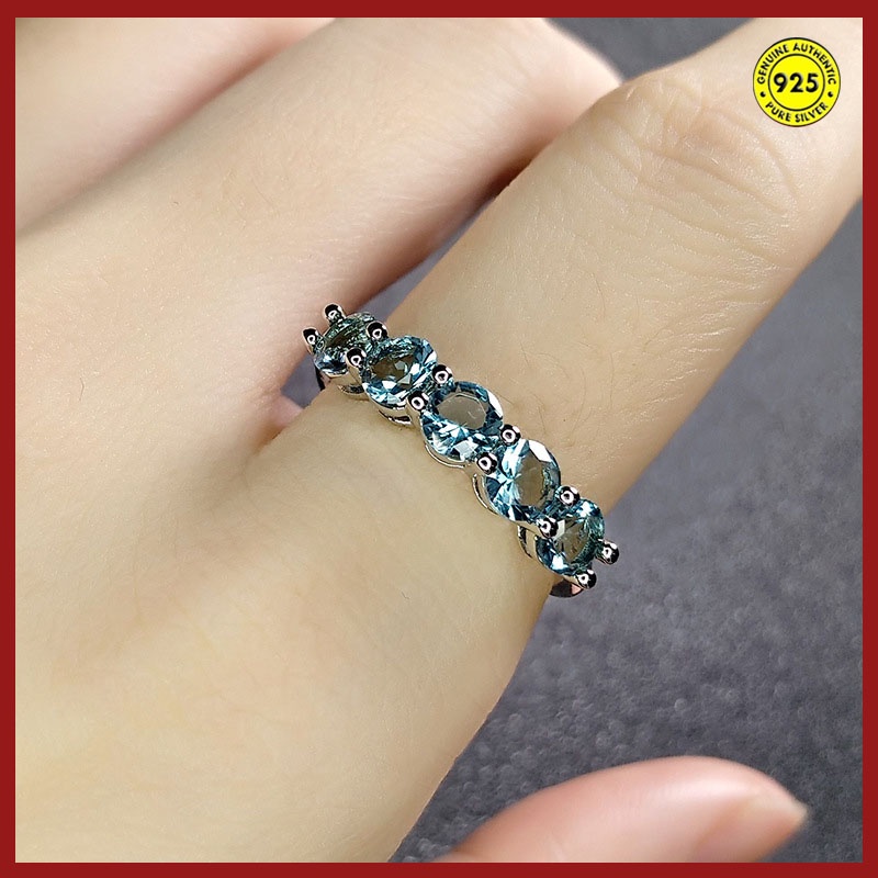 Cincin Sterling Silver 925 Model Terbuka Dengan Batu Topaz Biru Untuk Wanita