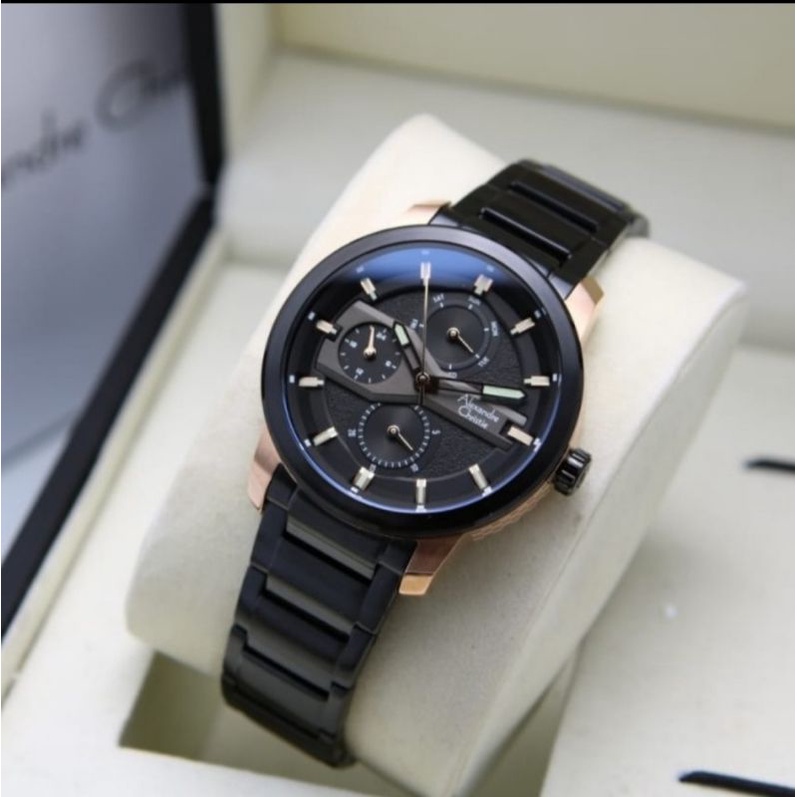 ALEXANDRE CHRISTIE AC 6562 BLACK ROSEGOLD GARANSI RESMI