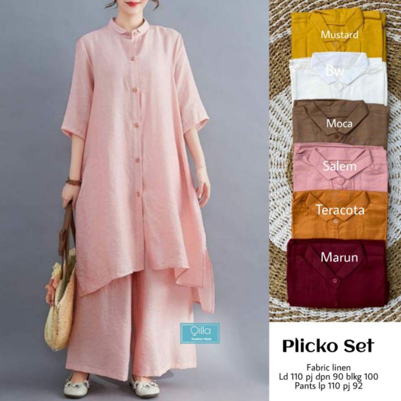 Plicko Set Setelan Tunik + Celana Linen by Qilla