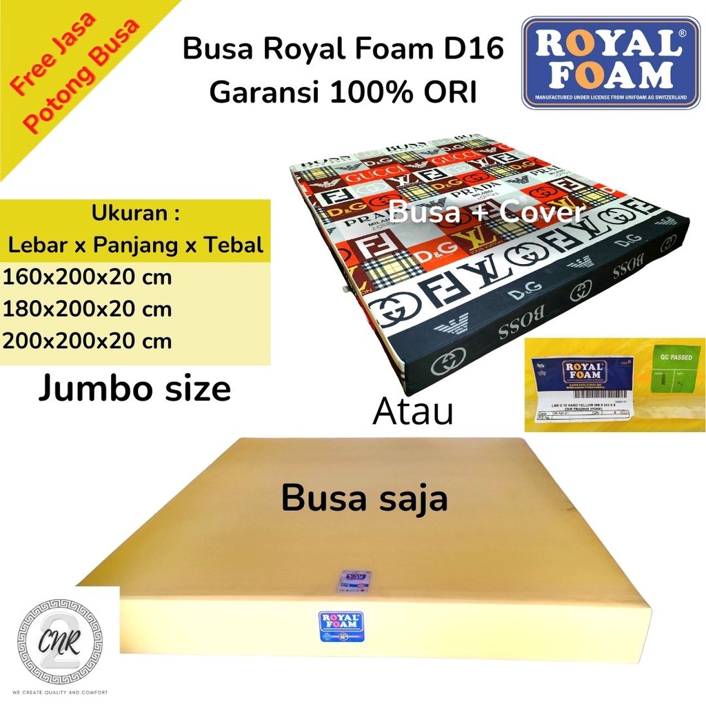 Kasur Busa lembaran busa royal foam density 16 kuning, busa yellow tebal 20cm. king size. kasur no 1