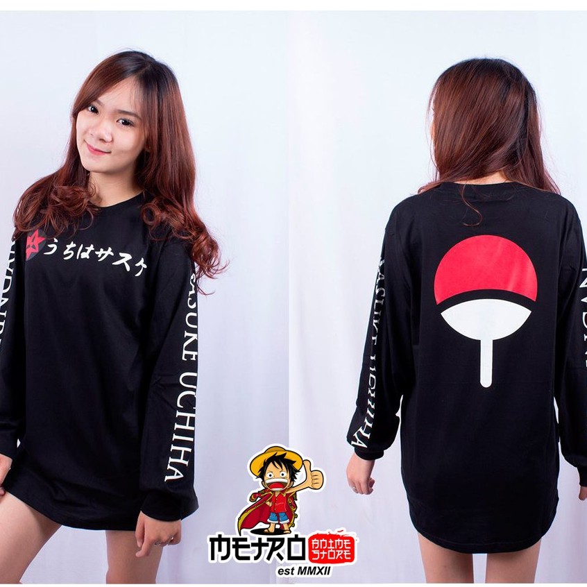 Longsleeve Anime Naruto Uchiha Logo Clan Black Kaos Lengan Panjang Hitam