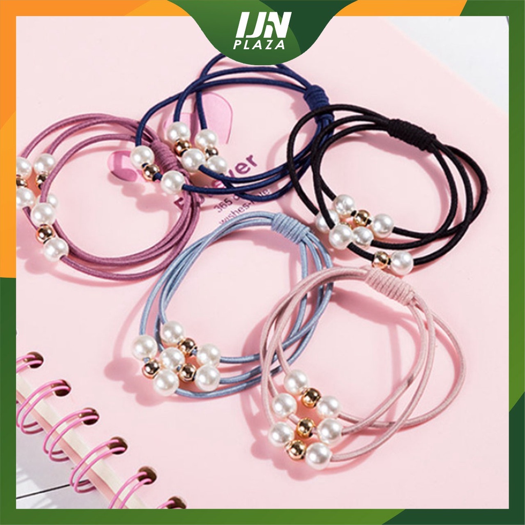 ❤ IJN ❤ IKAT RAMBUT Korea MUTIARA Karet 3 Tali Kunciran Import Gelang Pearl Tali Aksesoris Fashion Wanita