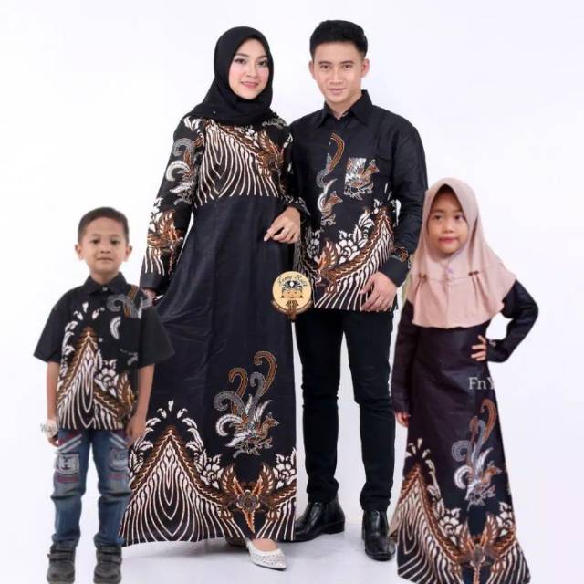 Batik Couple Keluarga Gamis Syari Maura Ruffle Gaun Kondangan Batik M L XL XXL