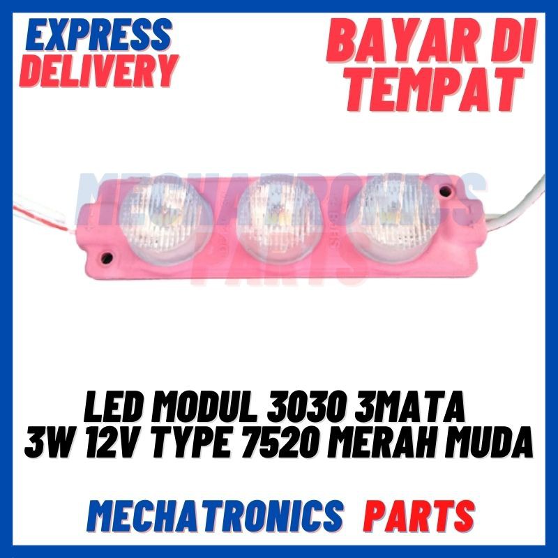 [DSP-9119] 3 LED MODUL 3030 3 MATA 3 WATT 12V TYPE 7520 MERAH MUDA