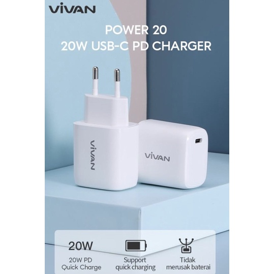 Charger VIVAN Power 20 20W 3A Quick Charging Fast Charging QC 4.0 + Type C PD 20w Port Smart Protection