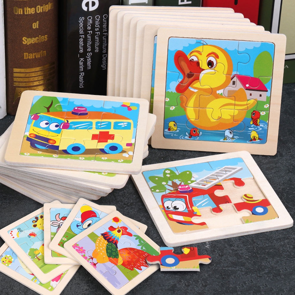 Aikoky Mainan edukasi anak puzzle kayu /Hewan kartun wooden toys