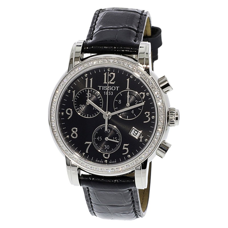 Jam Tangan Wanita Tissot T050.217.16.052.01 Dressport Chronograph Lady Black Dial Black Leather Stra