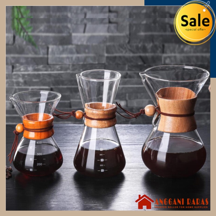 Teko Kopi Pot Kaca Coffee Drip V60 Kapasitas 400ml dan 600ml