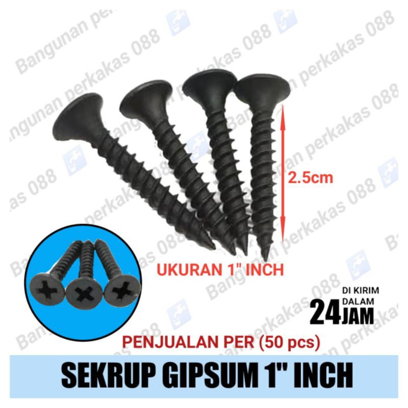 SEKRUP GYPSUM 6X1 isi 50pc Dan 6x2 isi 30pcs/ SEKRUP GIPSUM/DRYWALL SCREW