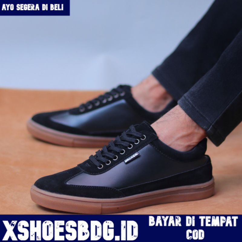 Xshoesbdg.id x Ramires Sepatu Casual Pria Sneakers Hitam Formal Kulit Pu Kekinian Kerja Kuliah Kantor Nongkrong