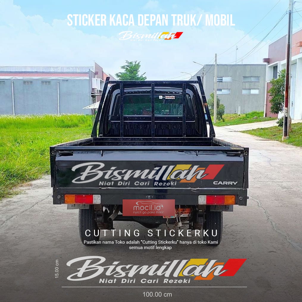 Cutting Stiker Bismillah Tipografi Variasi Kaca Depan Mobil Pick Up Sticker Timbul Keren Nyala Dasbor Body Kabin Depan Belakang Hologram Reflective Tahan Air Bodi Samping Nama Scoopy Vario Beat NMAX PCX Vespa Aesthetic Pickup Anime Windshield Kustom Modif