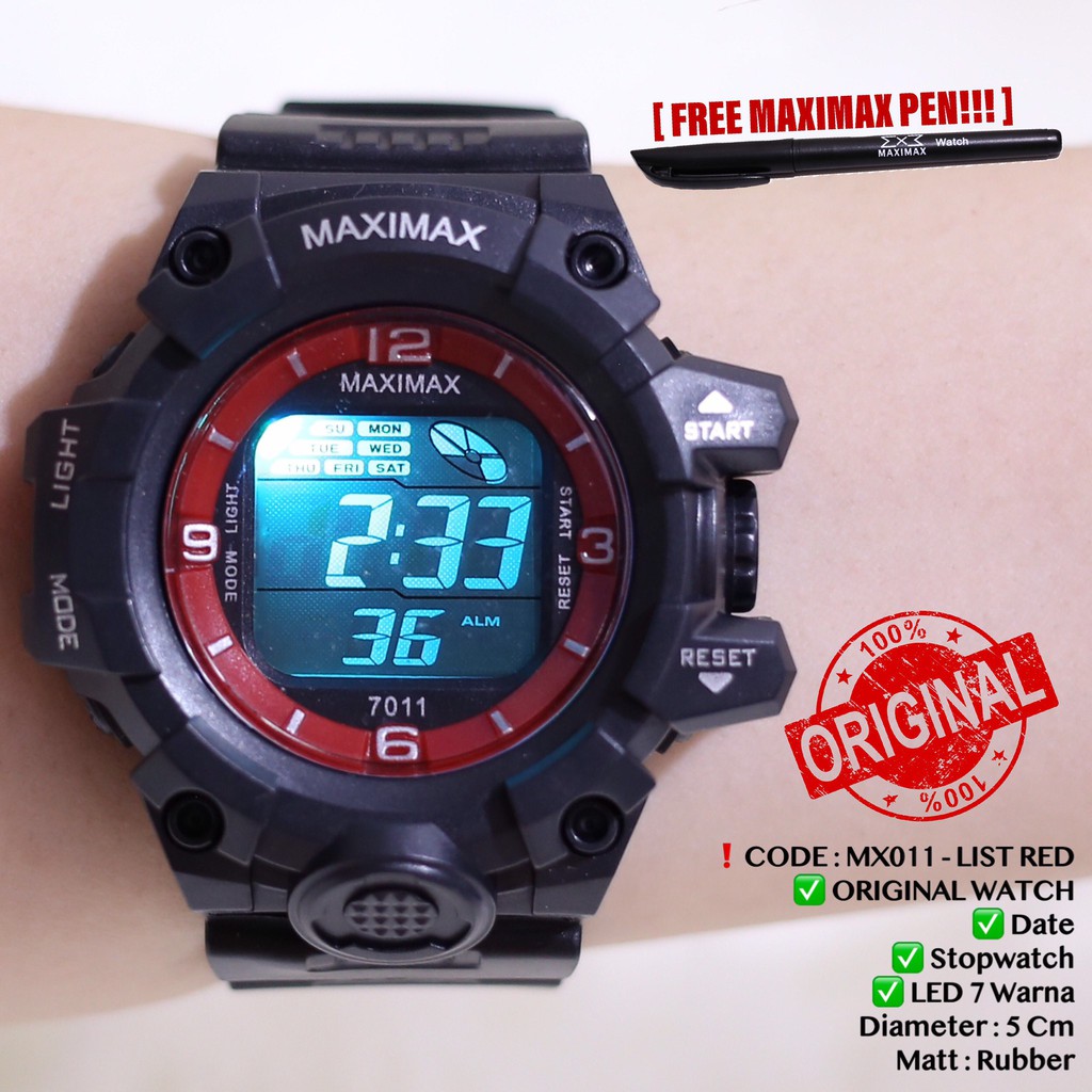 Jam tangan digital pria wanita FREE PUPLEN MAXIMAX model gshock LED watch MX7011