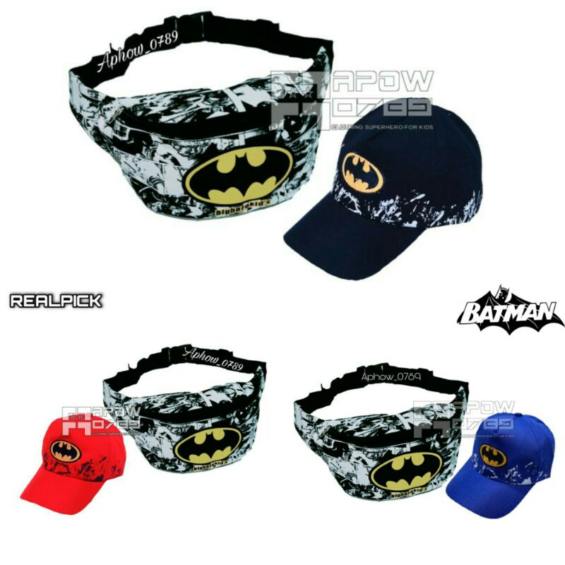 2IN1 WAISTBAG KANVAS BATMAN DAN TOPI BATMAN TAS SELEMPANG ANAK TOPI ANAK PAKET HEMAT