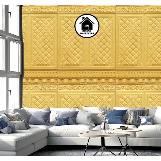 RW Wall paper 3D Foam Stiker Motif Batik Pintu Jendela Gold  WallPaper Sticker Foam