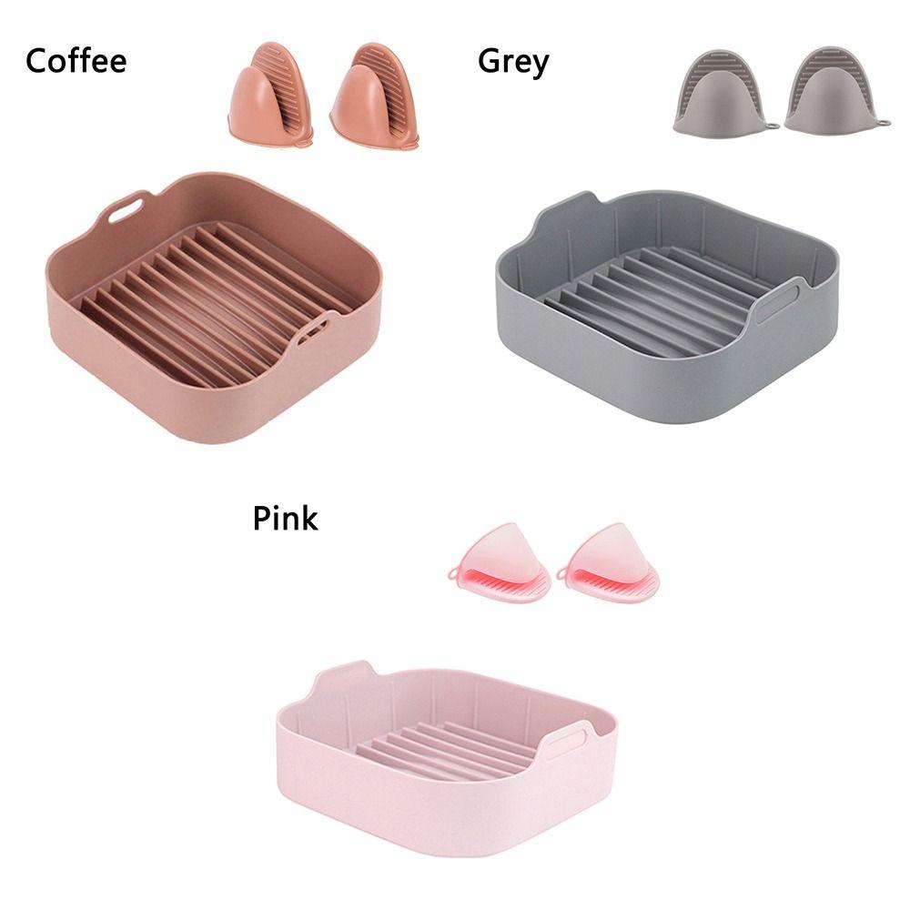 Solighter Square Silicone Pot Pizza Plate Cooking Replacement Liners Aksesoris AirFryer Dengan Klip Tangan