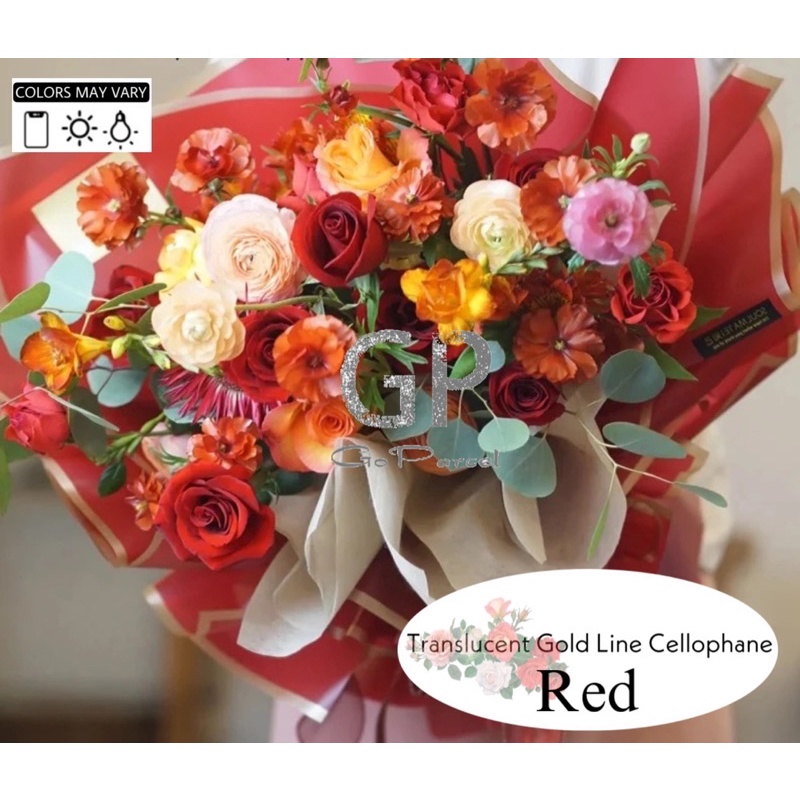 ( 5 Lembar ) TRANSLUCENT GOLD LINE - FLOWER WRAPPING KOREAN GOLD LINE COLOR CELLOPHANE - KERTAS BUNGA LIS EMAS