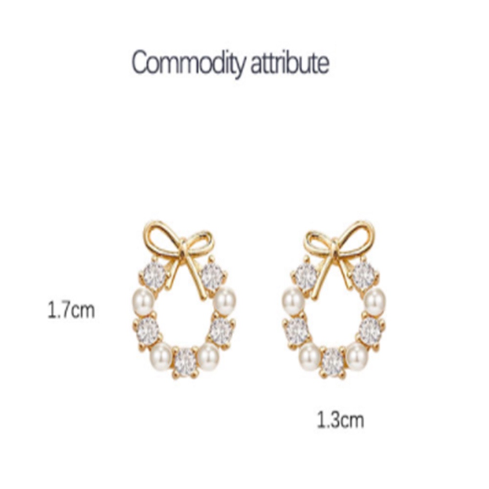 1 Pair Premium Tembaga dan Zircon Bow Pearl Stud Earrings untuk Wanita