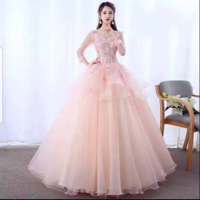 Gaun Pengantin Lengan 3/4 /Gaun Pengantin pink
