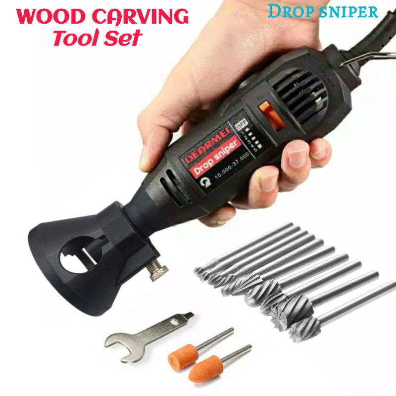 Set Mesin Ukir Kayu Elektrik Bor Mini Grinder Wood Carving Chisel