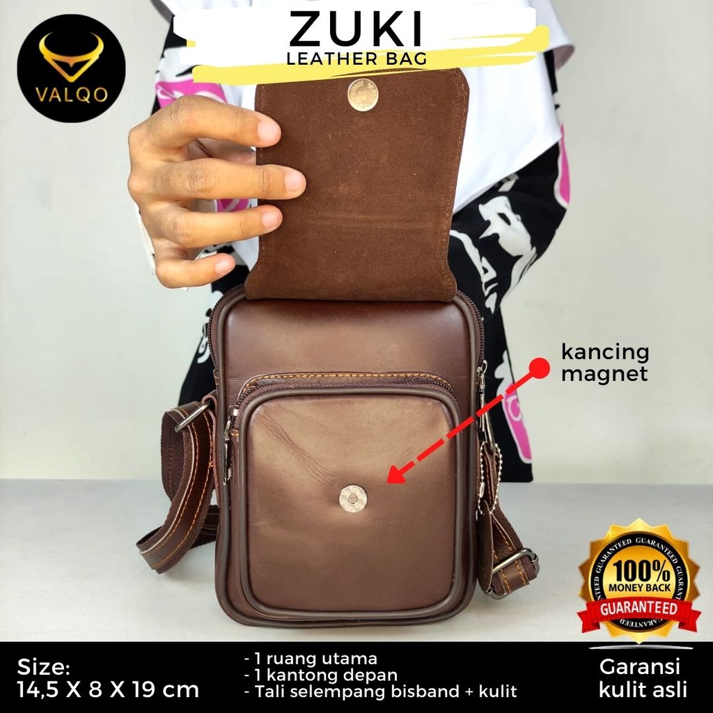 [VALQO] Tas ZUKI Kulit Sapi Tas Kamera Selempang Slingbag Kecil Mini Pria Wanita