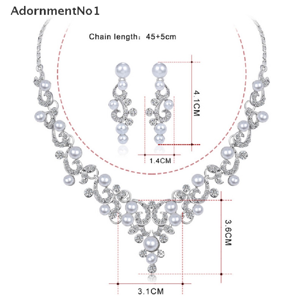 (AdornmentNo1) Set Kalung + Anting Tusuk Aksen Mutiara + Berlian Imitasi Untuk Perhiasan Wanita