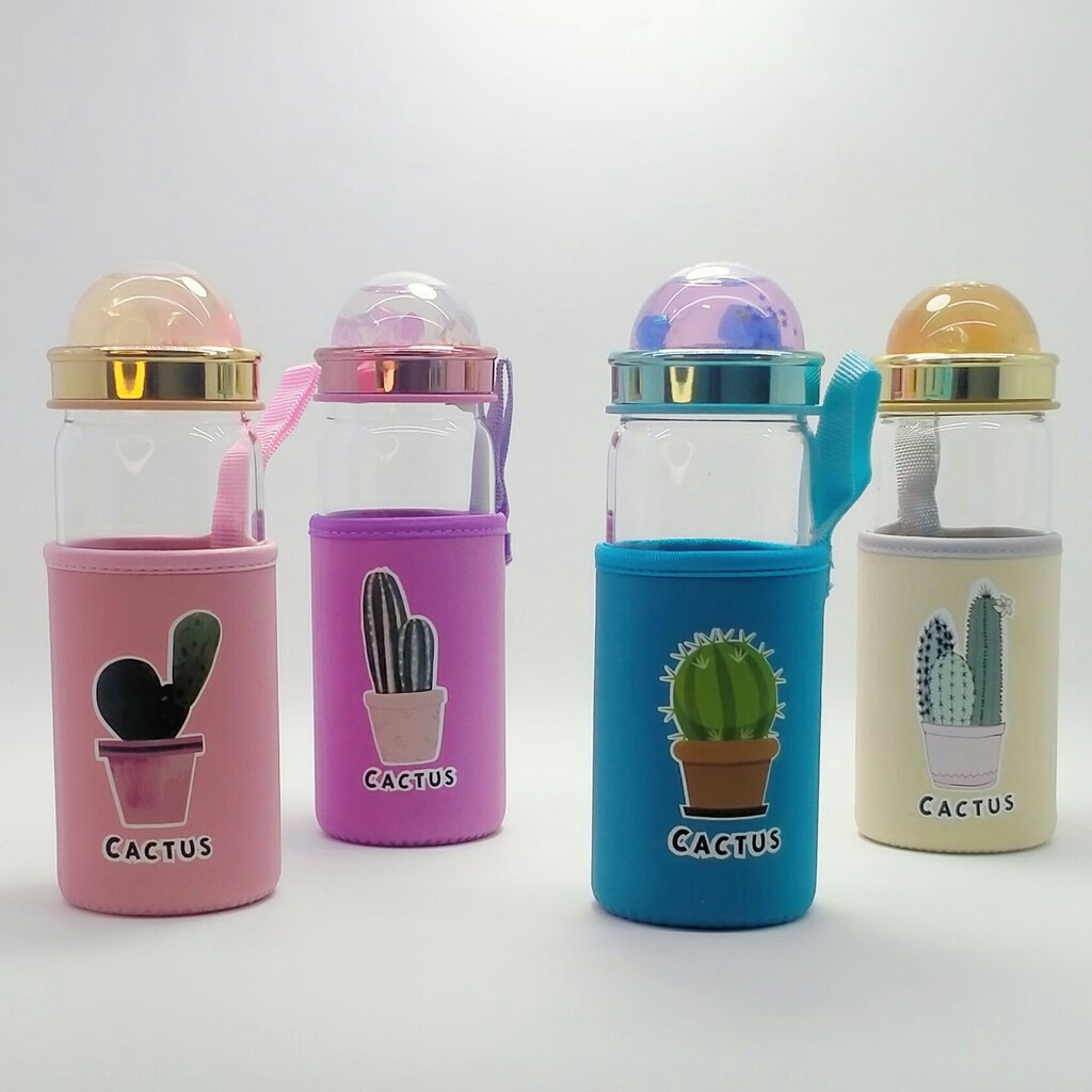 [WS] Botol Minum Kaca Anti Pecah Karakter Unicorn Lucu Untuk Anak/Pelajar-Biru