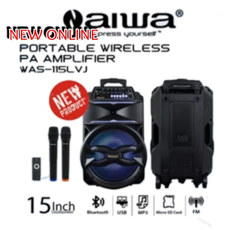 SPEAKER PORTABEL WIRELESS AIWA WAS 115LVJ NEW 15INCH