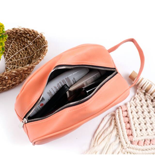 Dompet Kosmetik Wanita pouch Kulit Sintetis Polos tempat Make Up Murah Travel bag Organizer Terbaru